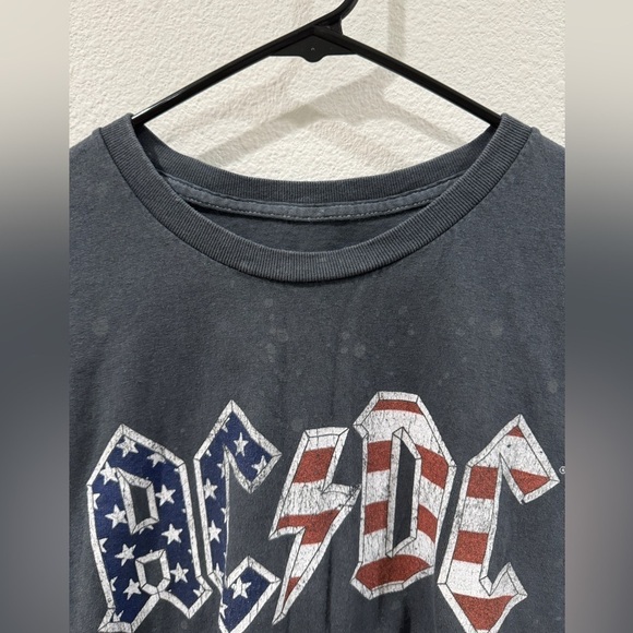 AC/DC 1980’s Tour Cropped Short Sleeve Americana Distressed Grey Shirt Size M/L - Picture 3 of 14